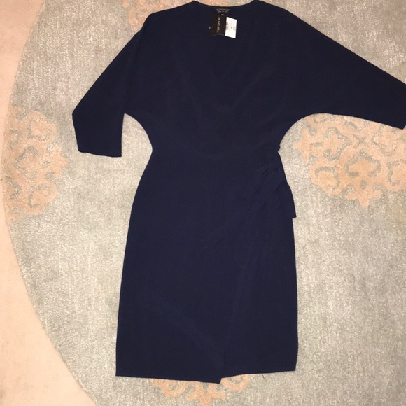 NWT Topshop navy 3/4 sleeve wrap dress size US 4 - Picture 3 of 10